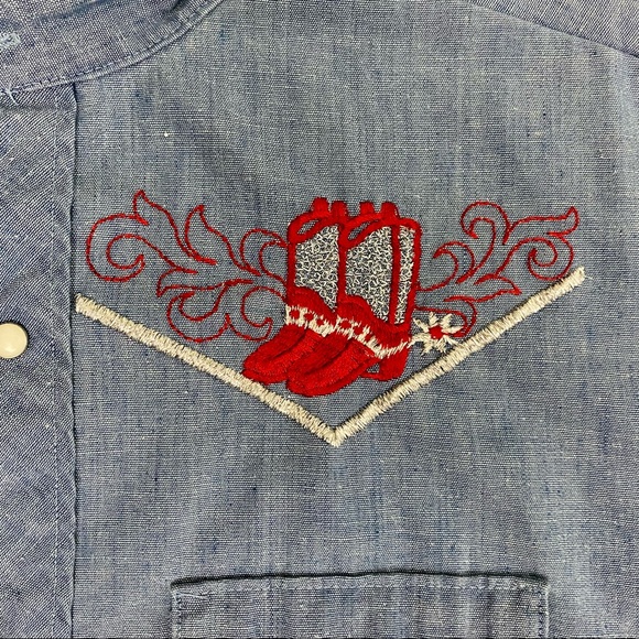 Vintage Westerner Pearl Snap, Chambray, Embroidered, Shirt, Large 16-16 1/2 - Picture 3 of 5